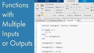 Functions with Multiple Inputs or Outputs  Managing Code in MATLAB [upl. by Hollerman318]