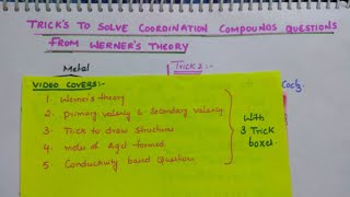 Tricks to solve coordination compounds Questions From Werners Theory [upl. by Idaf]