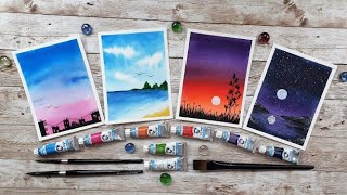 Cómo pintar 4 paisajes con acuarelas para principiantes [upl. by Gretel]