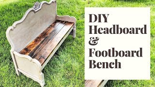 DIY Farmhouse Bench  Repurposed Headboard and Footboard [upl. by Sanoj]