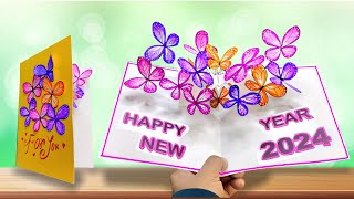 DIY Happy New year card 2024  How to make new year greeting card  DIY New year card making easy [upl. by Aynek]