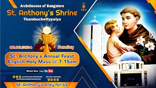 09062024  St Anthony’s Annual Feast English Holy Mass  St Anthonys Church TC Palya [upl. by Yevad14]