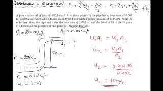 Bernoullis Equation Example Calculations [upl. by Daeriam]