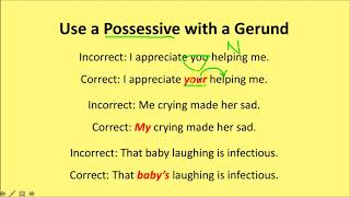 Possessive Use with Gerunds  Grammar Lesson [upl. by Asyal]