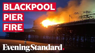 Blackpool Pier Fire Firefighters tackle large blaze at Blackpools central pier [upl. by Schmitz669]