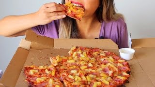 ASMR Dominos Hawaiian ThinCrust Pizza Eating Sounds [upl. by Ahtekahs]