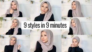 9 STYLES IN 9 MINUTES   Hijab tutorial for beginners [upl. by Nnaarat]