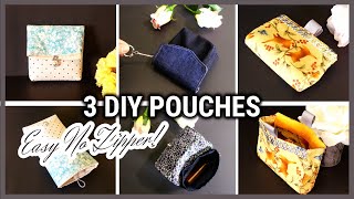 3 DIY Easy No Zipper Small Pouches from Fabric Scraps  POUCH BAG TUTORIAL  Ire Heart Crafting [upl. by Kenna954]