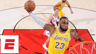 LeBron James makes debut Lakers lose season opener vs Blazers  NBA Highlights [upl. by Ahsitan]