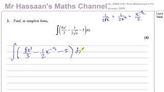 WMA1101 Pure Mathematics P1 IAL Jan 2020 Q1 Integration [upl. by Ecissej737]