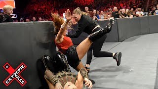 Ronda Rousey leaps from her ringside seat to attack Mickie James WWE Extreme Rules 2018 [upl. by Suhcnip]