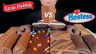 ASMR Little Debbies Vs Hostess Chocolate Snack Cakes Cupcake Donut Peanut Butter Wafers Brownies [upl. by Ruthann]