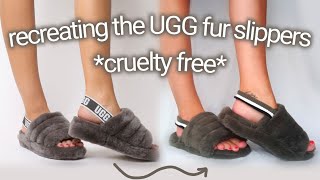 DIY UGG Fluff Fur Slippers  recreating the UGG Fluff Yeah Slide Slippers cruelty free [upl. by Roshelle]