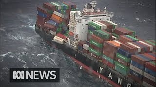 83 shipping containers fall from cargo ship off Australias east coast  ABC News [upl. by Sennahoj]