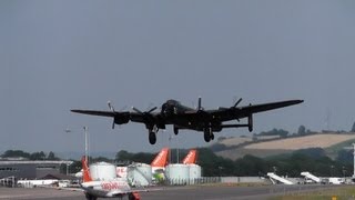 Lancaster Spitfire amp Hurricane FlypastLandTakeoff Bristol Airport with ATC BBMF RARE [upl. by Imrots155]