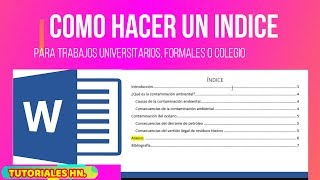 COMO HACER UN INDICE EN WORD CON NORMAS APA COMO CREA TABLA DE CONTENIDO AUTOMATICAMENTE [upl. by Tace]