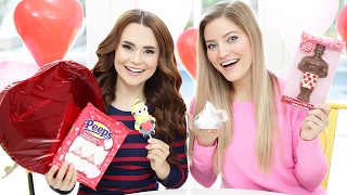 TRYING FUN VALENTINES CANDY w iJustine [upl. by Ellehcem]