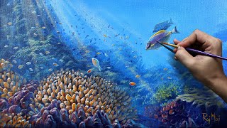 How to Paint Ocean Life  Tutorial Underwater Scenery  How to Paint in Acrylic [upl. by Rhodes]