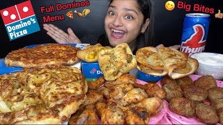 FULL DOMINOS MENU EATING 🍕 CHEESE BUST PIZZA MEAT BALLS CHICKEN WINGS TACOS  FOOD EATING SHOW [upl. by Humo231]