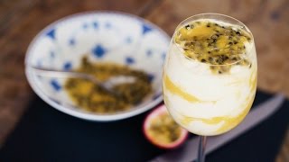 10minute light and creamy mango and passionfruit syllabub recipe [upl. by Torin624]