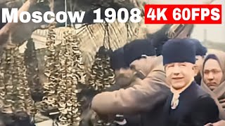 A Trip To Moscow Russia Winter 1908 4K 60FPS Color [upl. by Einhpets597]