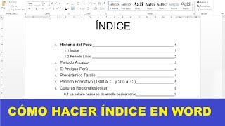 CÓMO HACER UN ÍNDICE EN WORD [upl. by Woods388]