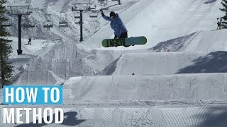 How to Method Grab on a Snowboard  Regular Methods Trick Tip [upl. by Ellertal]