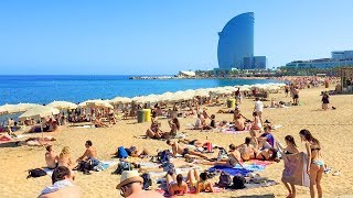 BARCELONA BEACH WALK along Barceloneta Beach Promenade  Spain [upl. by Brieta]