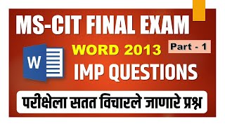 MSCIT WORD QUESTIONS 2022  PART 1  MSCIT Final Exam 2022 Word IMP Questions 2022 [upl. by Riabuz]