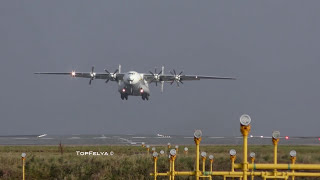 Antonov An22 Crosswind Take Off Words Biggest Turboprop Manchester Airport [upl. by Stuart765]