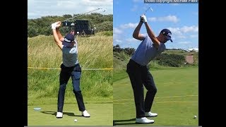 Justin Thomas golf swing  Long Iron faceon amp downtheline July 2017 [upl. by Annohsal918]