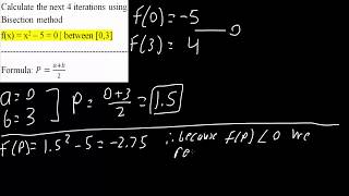 Bisection Method 4 Iterations by Hand example [upl. by Zanze]