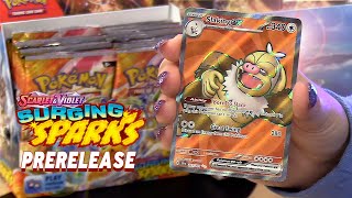 Surging Sparks Prerelease Opening amp Battle [upl. by Oibirot]