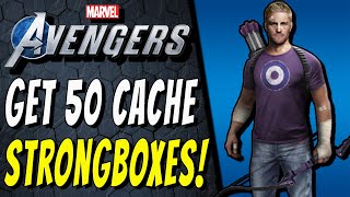 OPEN 50 CACHE STRONGBOXES FAST Marvels Avengers Treasure Trove TrophyAchievement Guide [upl. by Ahsimik310]