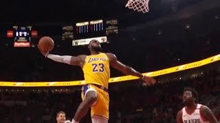 LeBron James epic backtoback dunks  first points as a Laker 4 dunks in a row [upl. by Yenial]