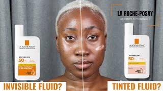 LA ROCHE POSAY ANTHELIOS ULTRALIGHT INVISIBLE FLUID vs TINTED FLUID SPF 50  REVIEW ON DARK SKIN [upl. by Aihgn]