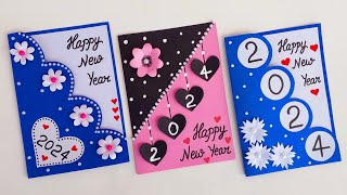 DIY 3 Beautiful Handmade New Year Greeting Cards  New Year Card 2024  new year card making ideas [upl. by Reivad]