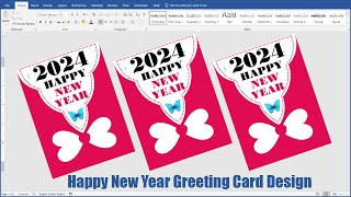 DIY Happy New Year Greeting Card Design in Ms Word Hindi Tutorial  Happy New Year 2024 [upl. by Norword]