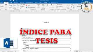 ÍNDICE PARA TESIS EN WORD 2019 [upl. by Nelg]