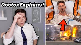 Doctor Reacts to Romain Grosjean Escaping NearDeath F1 Crash amp Explains Burn Injuries [upl. by Aiket]