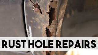 HOW TO REPAIR RUST HOLES IN BODY PANELS SHEET METAL WELDING [upl. by Keyser712]