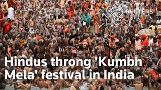 Hindus throng Kumbh Mela festival in India [upl. by Ohs]