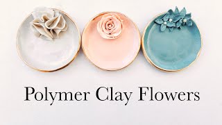 DIY Polymer Clay Flowers Tutorial Clay Rose Carnation amp Kalanchoe on Jewelry Dish Step By Step [upl. by Eisaj]