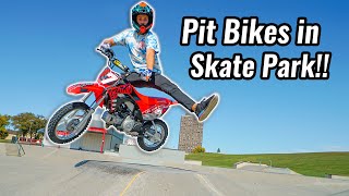 Riding Pit Bikes in Skate Park [upl. by Huston697]