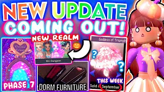 NEW ROYALE HIGH UPDATE THIS WEEK HALLOWEEN REALMS DORM FURNITURE PHASE 7 COMING ROBLOX Campus 3 [upl. by Ferrick919]